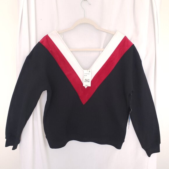 Kendall and Kylie Red White and Black V Neck Colorblock Sweater Size S - Picture 1 of 16